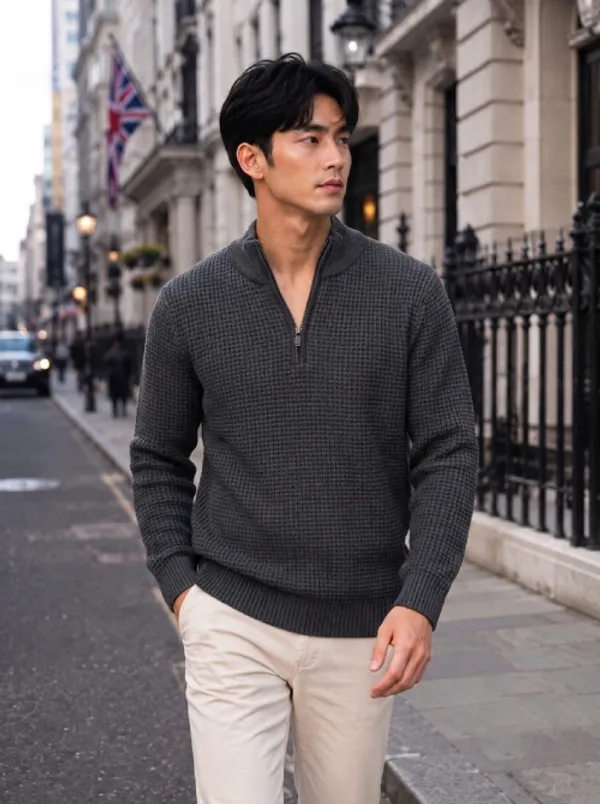 Freaks_Men’s_Textured_Knit_Quarter-Zip_Sweater_|_Full_Sleeve_High_Neck_Winter_Pullover