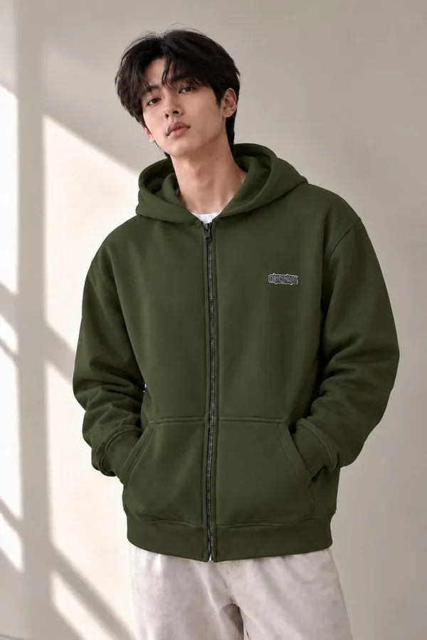 Olive_Woolen_Cable_Knit_Zip-Up_Hoodie_For_Men