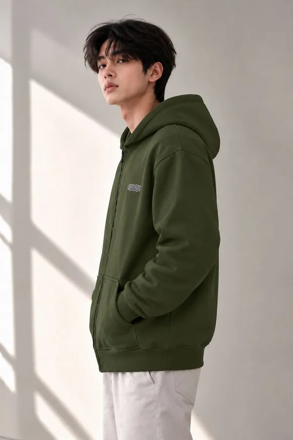 Olive_Woolen_Cable_Knit_Zip-Up_Hoodie_For_Men