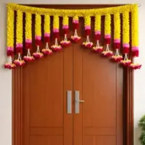 Premium_Lemon_Yellow_Saraswati_Pink_With_Maroon_Toran_Pack_105cm