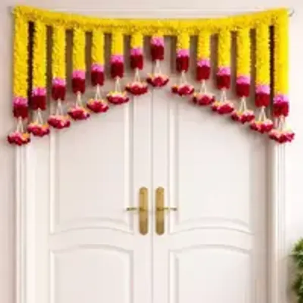 Premium_Lemon_Yellow_Saraswati_Pink_With_Maroon_Toran_Pack_105cm