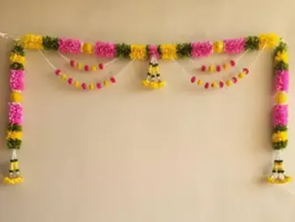 Saraswati_Pink_Floral_Designer_Door_Toran_Set_With_Hanging_100_Cm