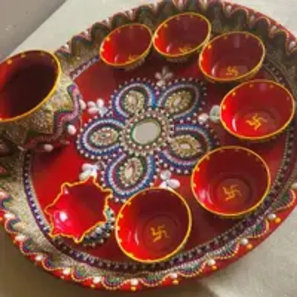 Handcrafted_Puja_Thali_Set_With_Kalash_Diya_And_6_Bowls_30cm_Diamiter_Resine_Coted_Steel_Thali
