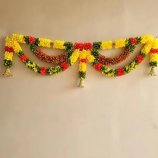 Lemon_Yellow_Festiv_Desiner_Toran_Blended_Orange_And_Green_Colours_With_Bell100Cm