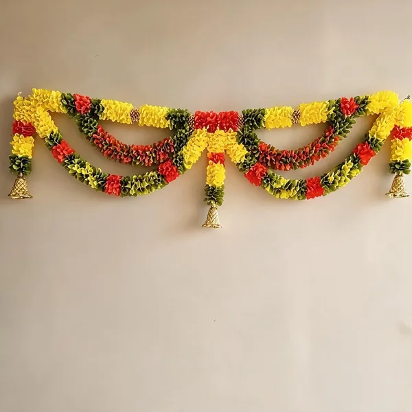Lemon_Yellow_Festiv_Desiner_Toran_Blended_Orange_And_Green_Colours_With_Bell100Cm