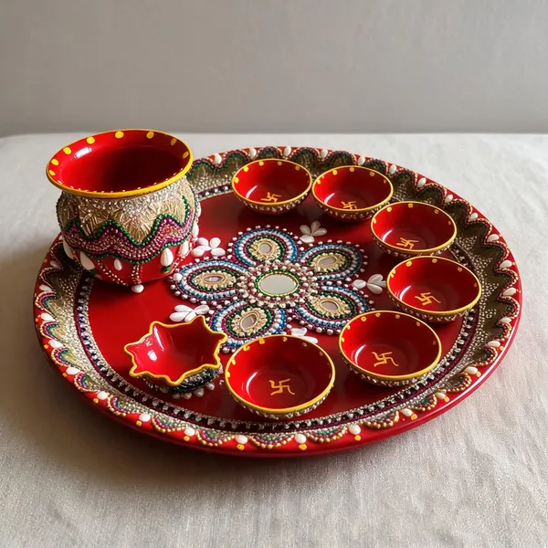 Handcrafted_Puja_Thali_Set_With_Kalash_Diya_And_6_Bowls_30Cm_Diamiter_Resine_Coted_Steel_Thali
