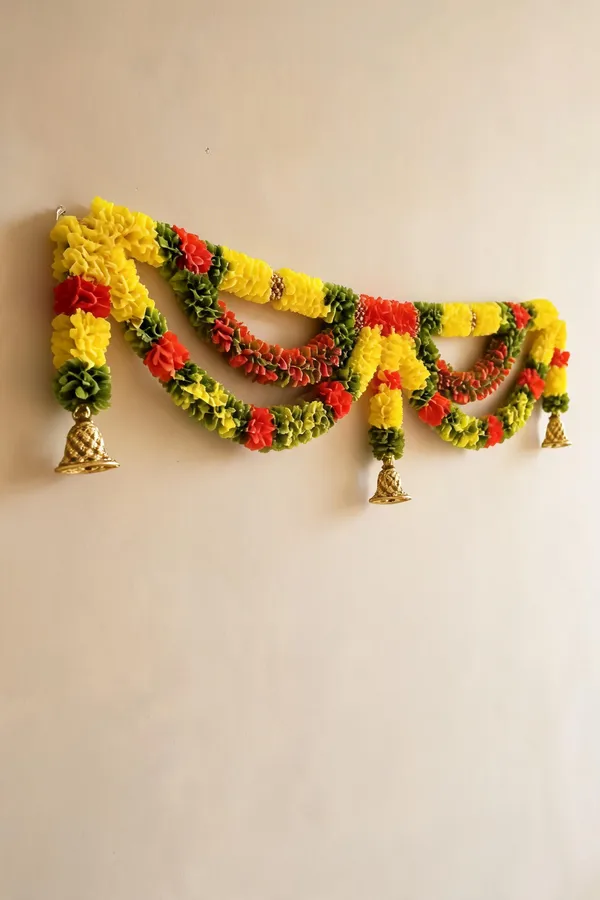 Lemon_Yellow_Festiv_Desiner_Toran_Blended_Orange_And_Green_Colours_With_Bell100Cm