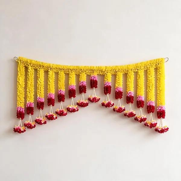 Premium_Lemon_Yellow_Saraswati_Pink_With_Maroon_Toran_Pack_105Cm