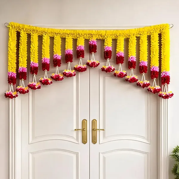 Premium_Lemon_Yellow_Saraswati_Pink_With_Maroon_Toran_Pack_105Cm