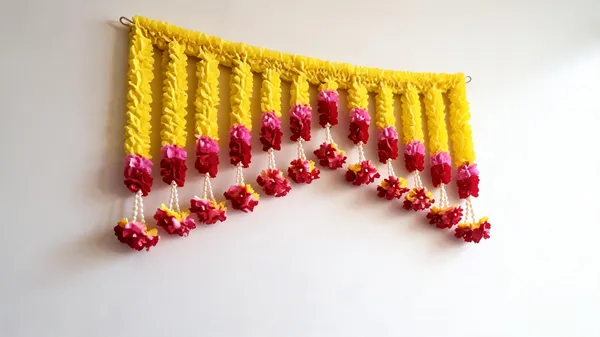 Premium_Lemon_Yellow_Saraswati_Pink_With_Maroon_Toran_Pack_105Cm