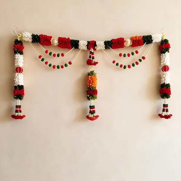 Saraswati_Pink_Floral_Designer_Door_Toran_Set_With_Hanging