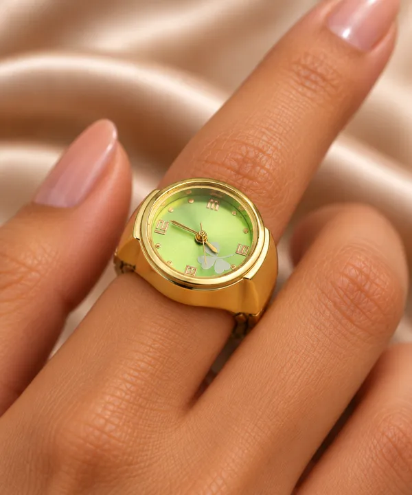 Gold_Tone_Green_Dial_Ring_Watch_for_Women