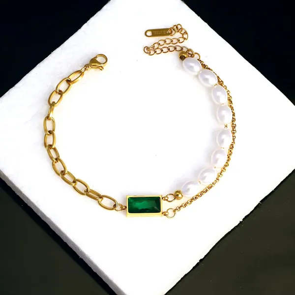 Gold_Tone_Pearl_And_Green_Stone_Bracelet_For_Women