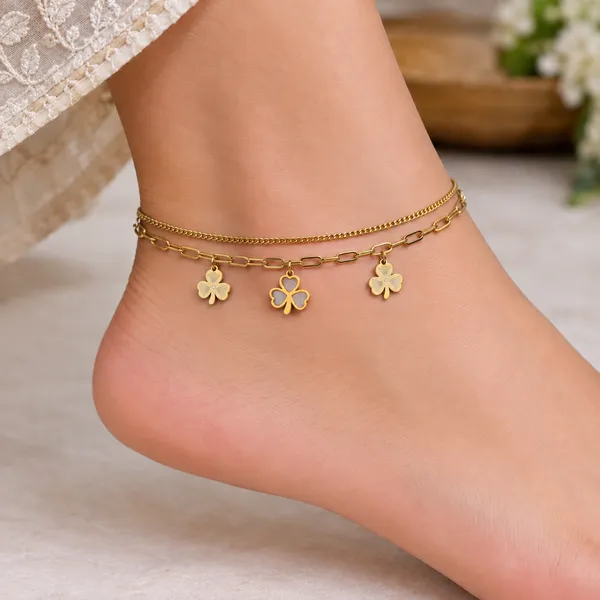 Gold_Tone_Clover_Charm_Anklet_for_Women