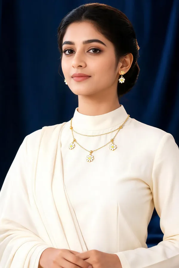 Gold-Tone_Floral_Layered_Necklace_And_Earrings_Set