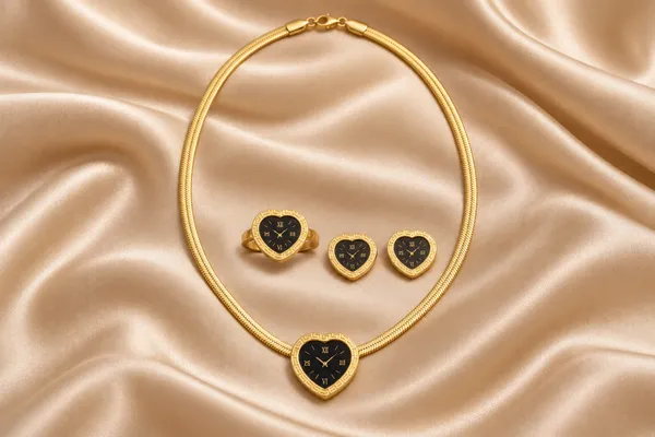 Gold_Tone_Heart_Pendant_Necklace_And_Earrings_Set_For_Women