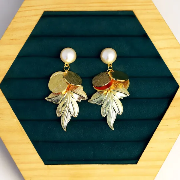 Gold-Tone_Leaf_Pearl_Drop_Earrings_for_Women