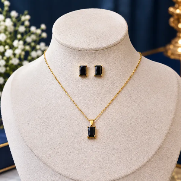 Gold_Tone_Black_Stone_Necklace_And_Earrings_Set_for_Women
