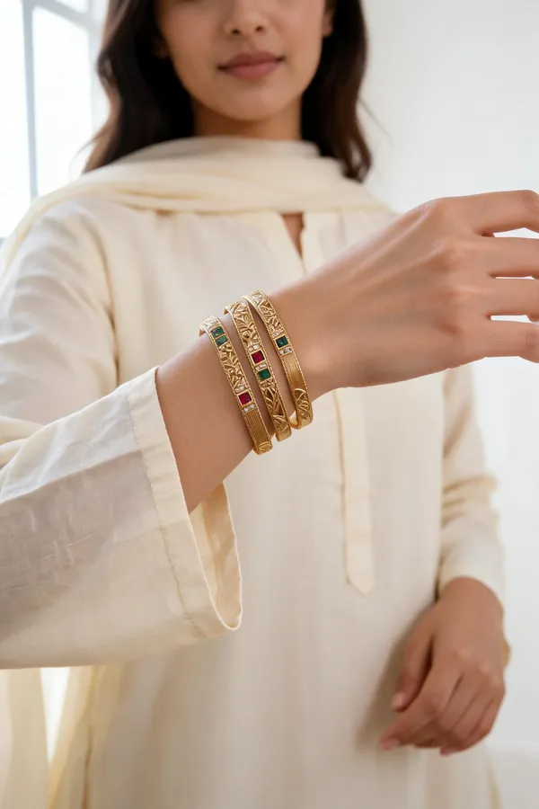 Gold-Tone_Floral_Engraved_Square_Stone_Bangle_Set_Set_Of_4