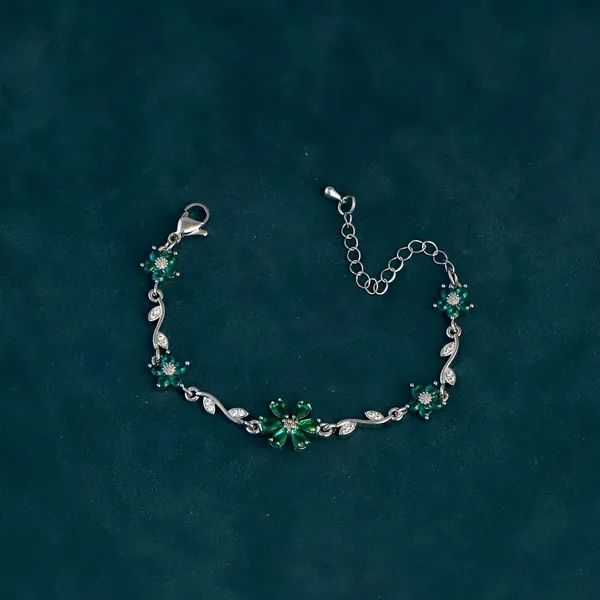 Green_Silver_Tone_Floral_Bracelet_for_Women