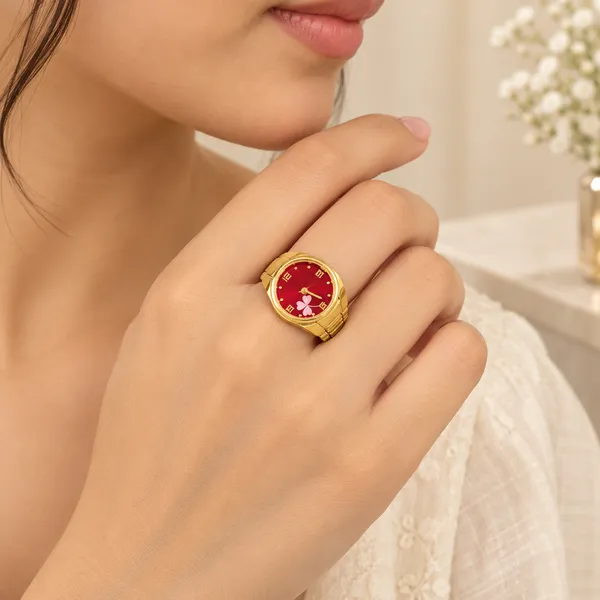 Gold-Tone_Red_Dial_Ring_Watch_for_Women