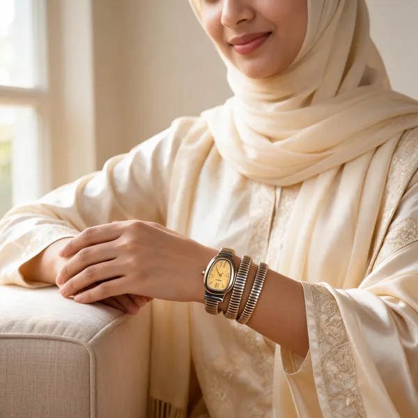 Gold_Tone_Bracelet_Style_Quartz_Watch_And_Bangle_Set_For_Women