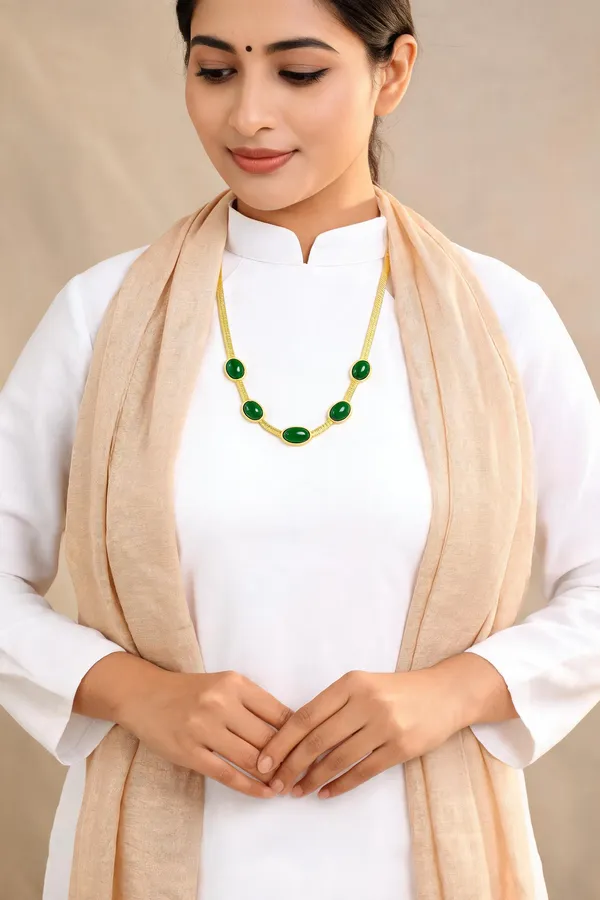 Gold-Tone_Green_Stone_Anti_Tarnish_Beaded_Necklace_for_Women