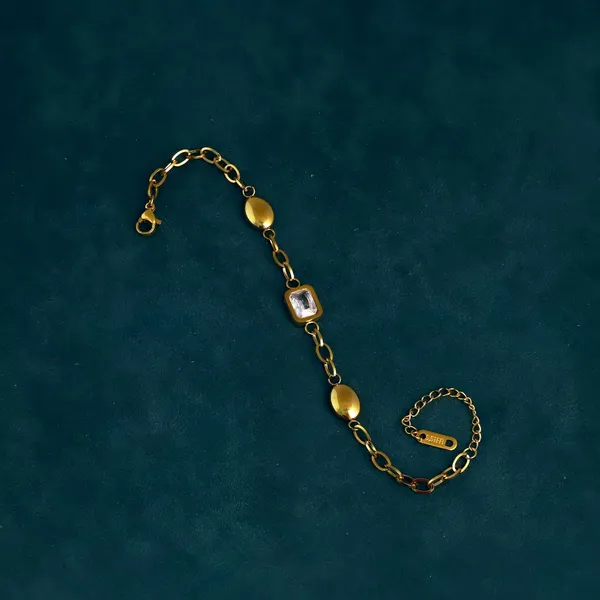 Gold_Tone_Chain_Bracelet_With_Rectangular_Stone_For_Women