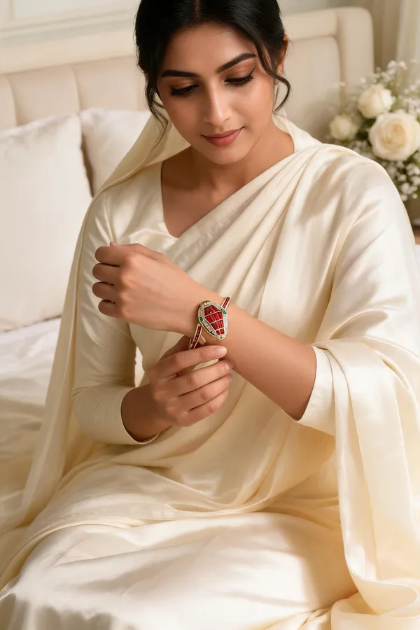 Gold_Tone_Red_Stone_Embellished_Cuff_Bangle_for_Women