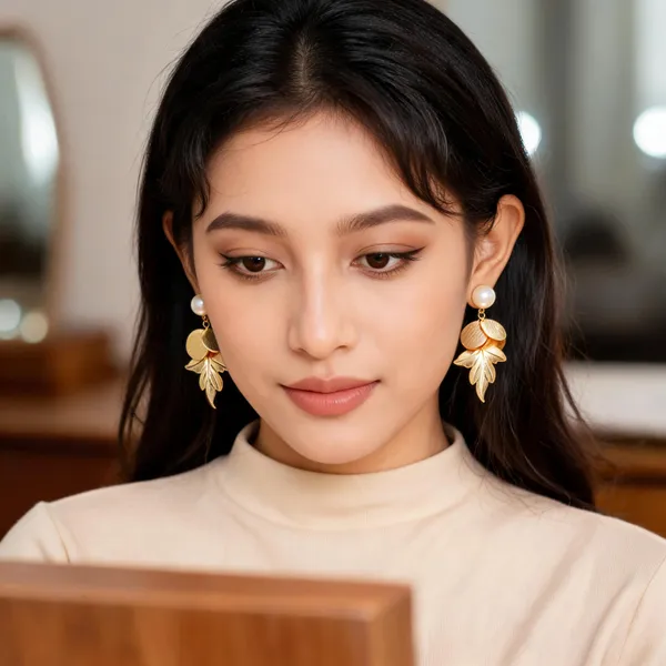 Gold-Tone_Leaf_Pearl_Drop_Earrings_for_Women