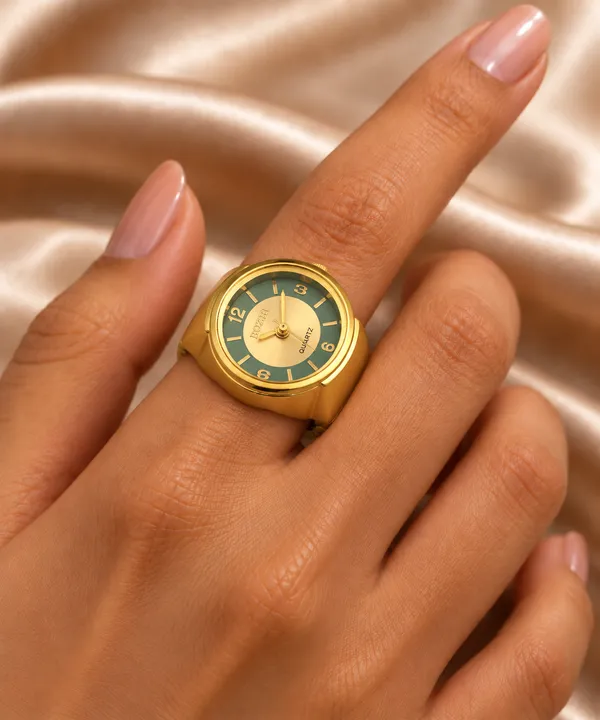 Gold_Tone_Green_Dial_Ring_Watch_for_Women