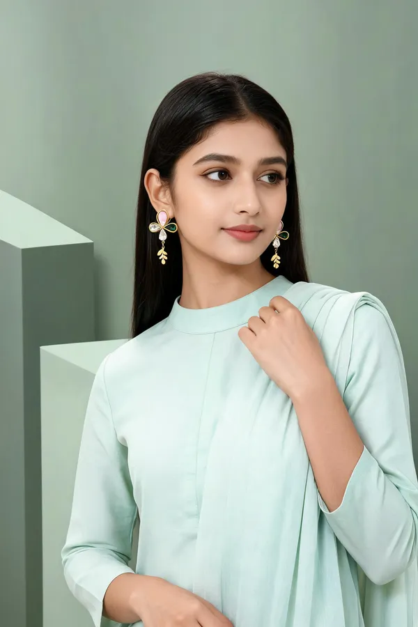 Gold_Tone_Floral_Drop_Earrings_for_Women