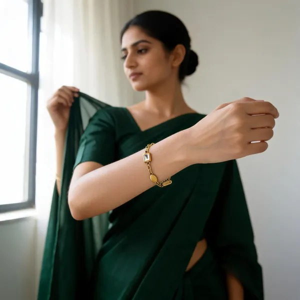 Gold_Tone_Chain_Bracelet_With_Rectangular_Stone_For_Women