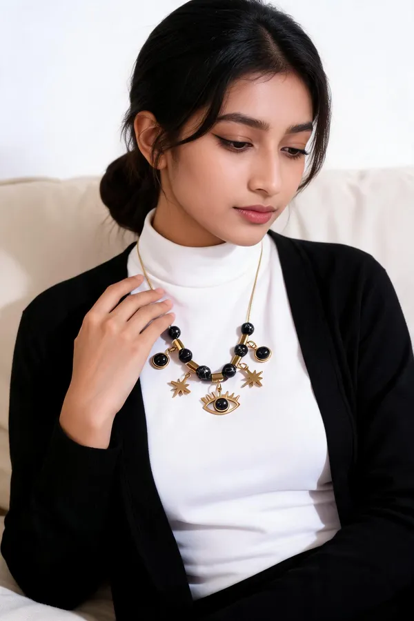 Gold_Tone_Black_Beaded_Eye_Charm_Necklace