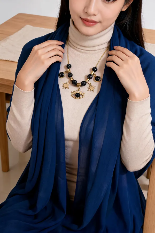 Gold_Tone_Black_Beaded_Eye_Charm_Necklace