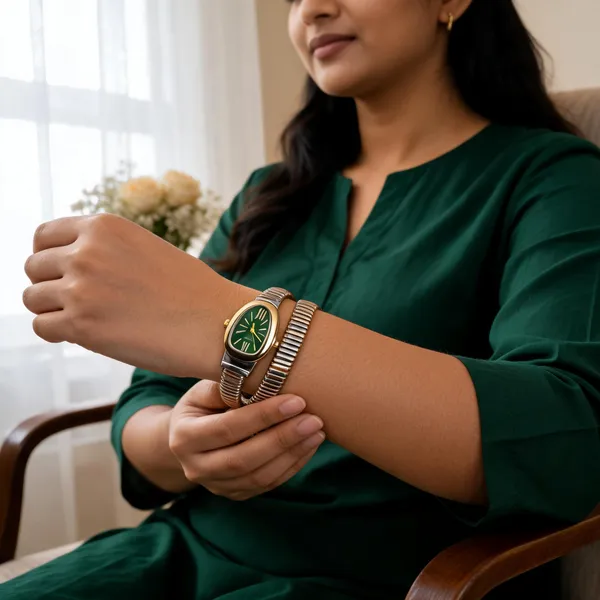 Gold_Tone_Green_Dial_Bracelet_Watch_Set_for_Women