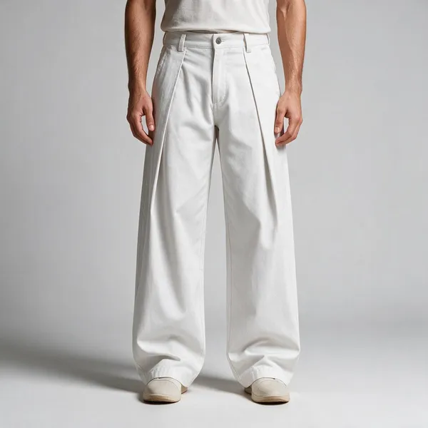 White_Canvas_Baggy_Fit_Pants_For_Men