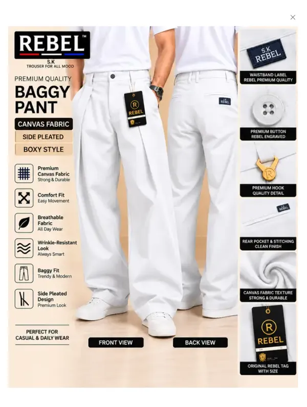 White_Canvas_Baggy_Fit_Pants_For_Men