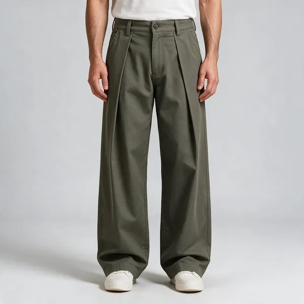 Olive_Canvas_Baggy_Fit_Trousers_For_Men