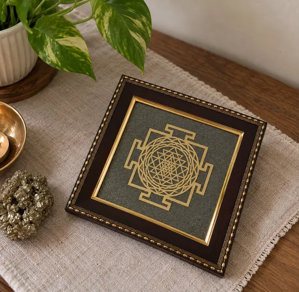 Gold_Metal_Shree_Yantra_On_Natural_Pyrite_Frame_19_X_19_Cm_Ultimate_Money_Magnet_Frame_For_Wealth_Vastu_Protection