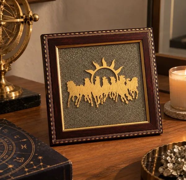 Gold_Metal_7_Running_Horses_With_Rising_Sun_On_Natural_Pyrite_Frame_Vastu_Feng_Shui_Frame_For_Success_Speed_Abundance