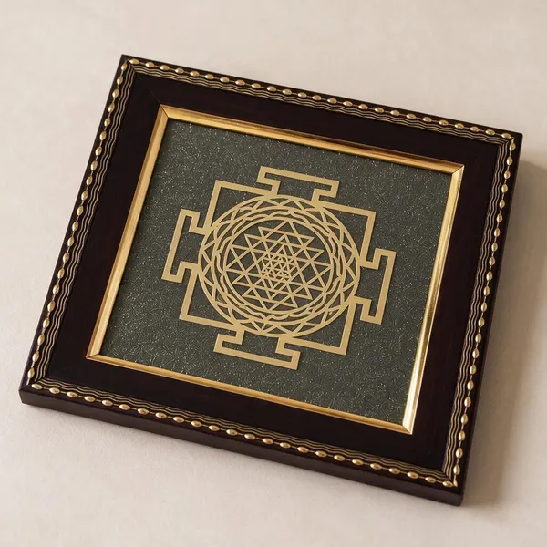 Gold_Metal_Shree_Yantra_On_Natural_Pyrite_Frame_19_X_19_Cm_Ultimate_Money_Magnet_Frame_For_Wealth_Vastu_Protection