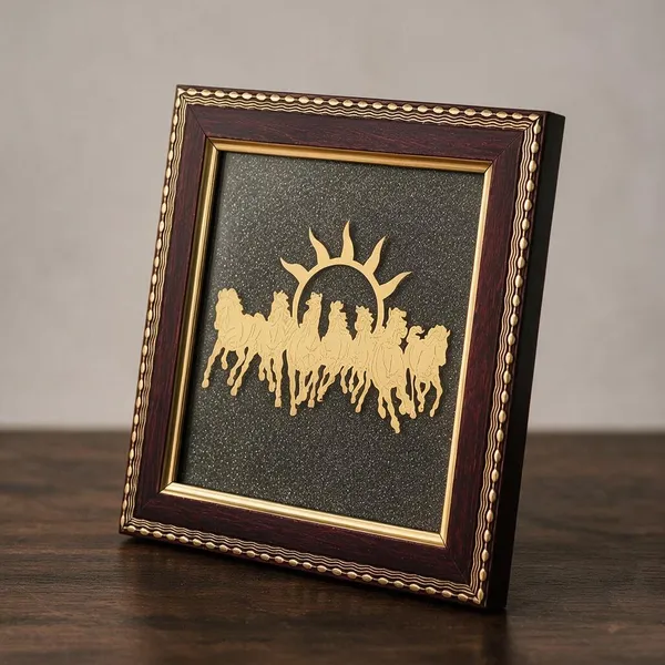 Gold_Metal_7_Running_Horses_With_Rising_Sun_On_Natural_Pyrite_Frame_Vastu_Feng_Shui_Frame_For_Success_Speed_Abundance