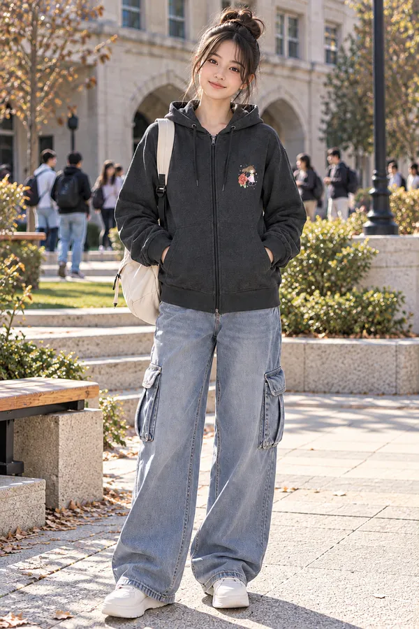 Charcoal_Casual_Zip_Hoodie_for_Women