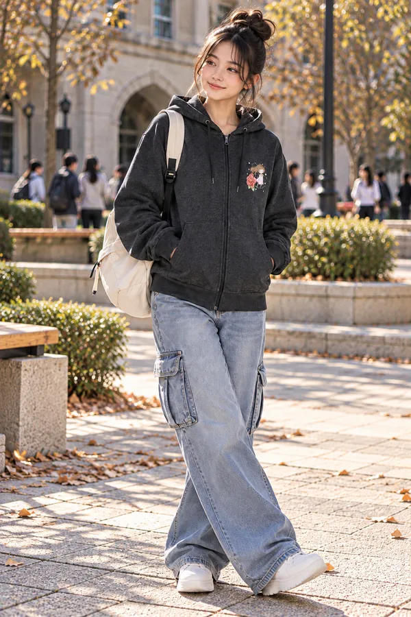 Charcoal_Casual_Zip_Hoodie_for_Women