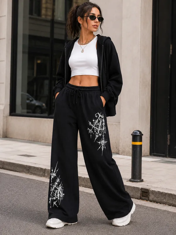 Black_Wide_Leg_Printed_Sweatpants_For_Women