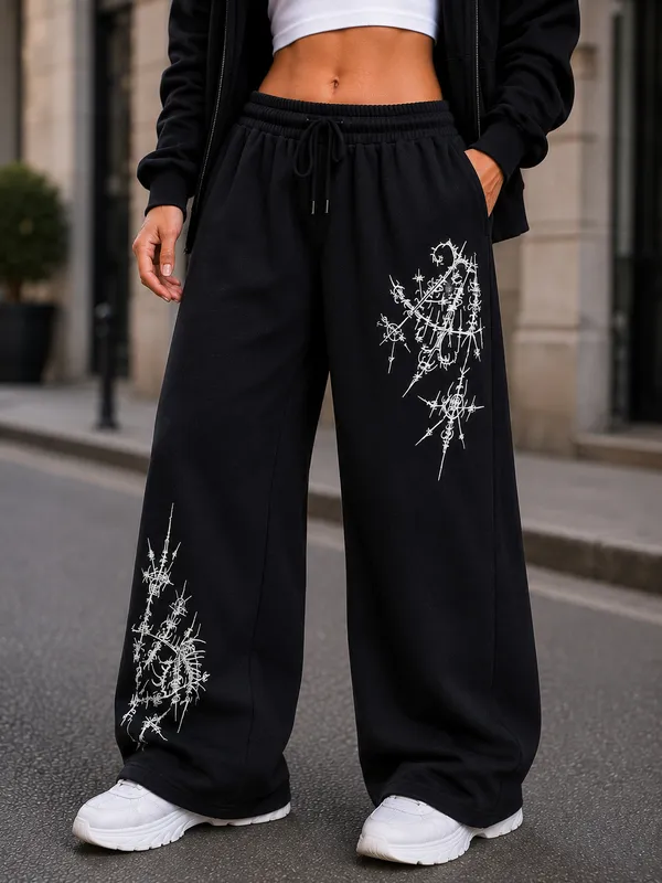 Black_Wide_Leg_Printed_Sweatpants_For_Women