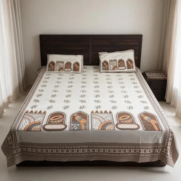 White_Printed_Ethnic_Double_Bedsheet_Set
