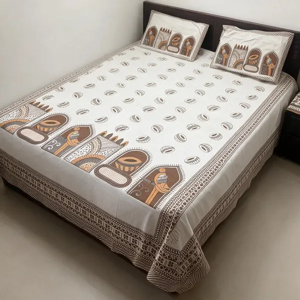 White_Printed_Ethnic_Double_Bedsheet_Set