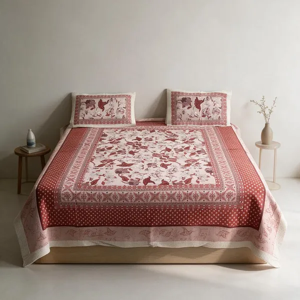 Red_Floral_Print_Double_Bedsheet_With_Pillow_Covers